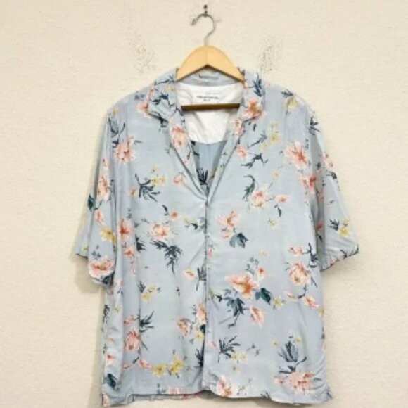 OFFICINE GENERALE Eren SS Floral Print Button-Up Shirt in Blue Multi - Picture 1 of 9